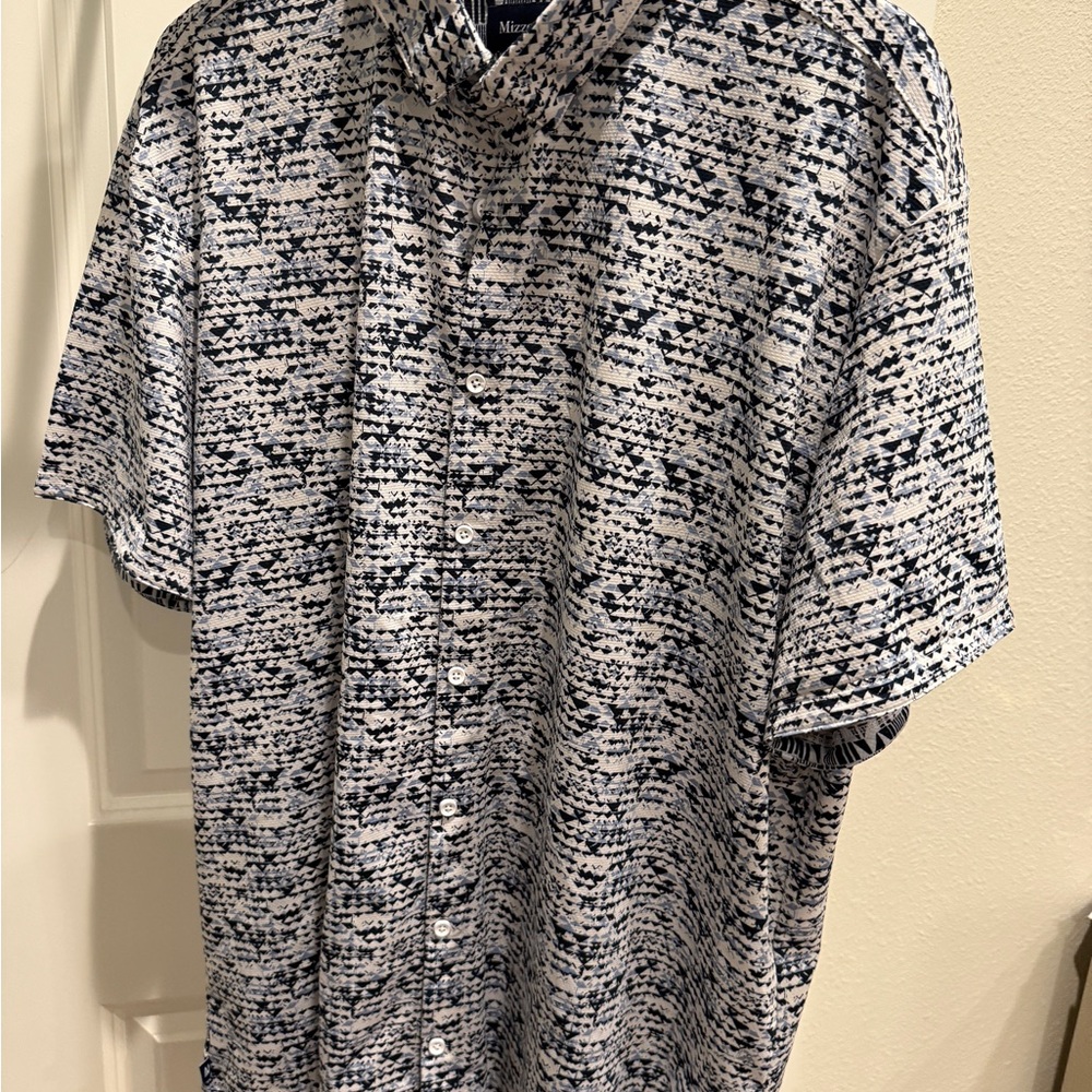 Mizzen + Main Halyard Blue and White Button Down polo Shirt XXL Classic Fit